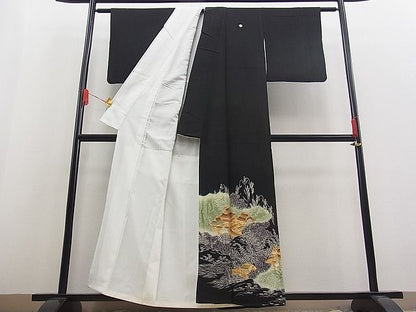 平和屋着物■豪華黒留袖　駒刺繍　風景文　金彩　逸品　n-fw1707