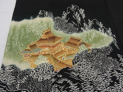 平和屋着物■豪華黒留袖　駒刺繍　風景文　金彩　逸品　n-fw1707