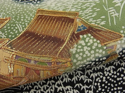 平和屋着物■豪華黒留袖　駒刺繍　風景文　金彩　逸品　n-fw1707
