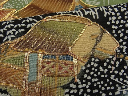 平和屋着物■豪華黒留袖　駒刺繍　風景文　金彩　逸品　n-fw1707