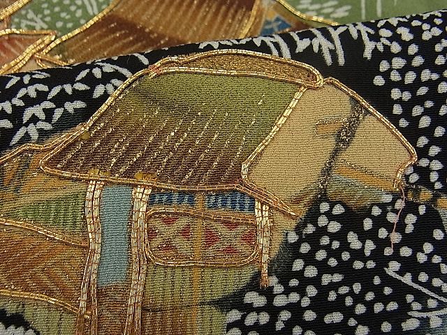 平和屋着物■豪華黒留袖　駒刺繍　風景文　金彩　逸品　n-fw1707