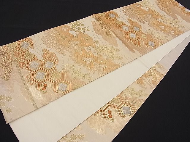 平和屋着物■六通柄袋帯 唐織 霞亀甲花菱文 金銀糸 逸品 n-fw2139