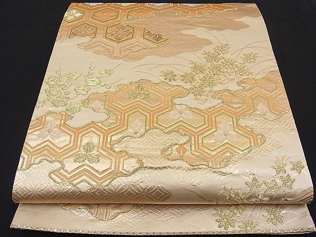 平和屋着物■六通柄袋帯 唐織 霞亀甲花菱文 金銀糸 逸品 n-fw2139