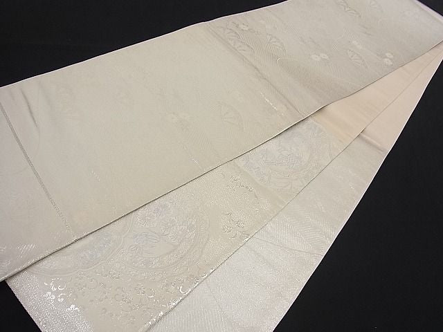 平和屋着物■両面六通柄袋帯 唐織 絵皿花鳥文 銀糸 逸品 n-fw2175