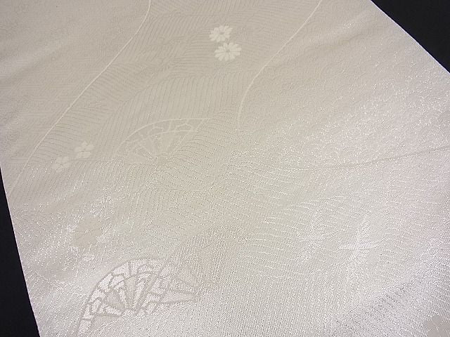 平和屋着物■両面六通柄袋帯 唐織 絵皿花鳥文 銀糸 逸品 n-fw2175