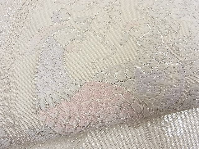 平和屋着物■両面六通柄袋帯 唐織 絵皿花鳥文 銀糸 逸品 n-fw2175