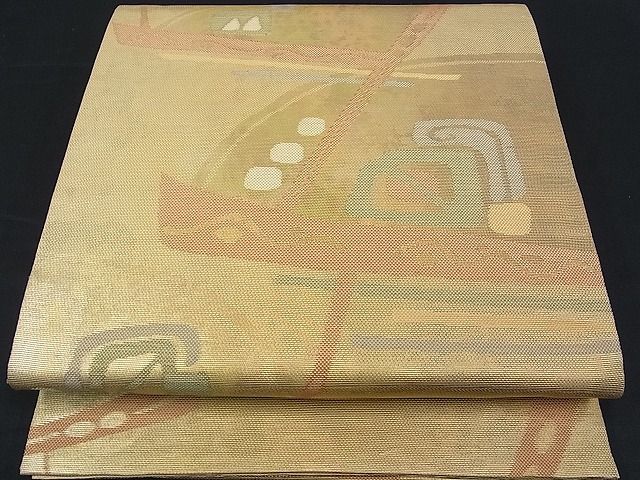 平和屋着物■六通柄袋帯 幾何学文様 金糸 逸品 ga1337