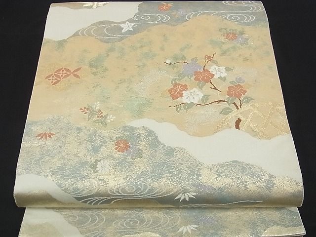平和屋着物■六通柄袋帯 手織二重箔 蒔絵竹垣文 逸品 ga1500