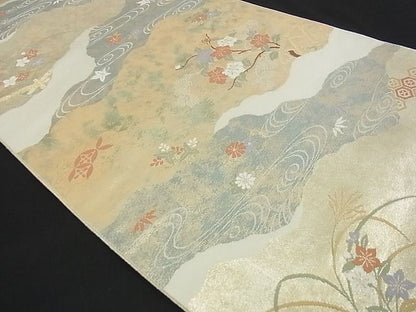 平和屋着物■六通柄袋帯 手織二重箔 蒔絵竹垣文 逸品 ga1500