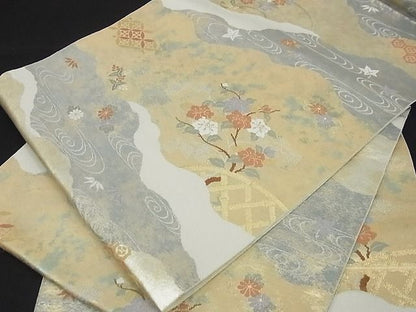 平和屋着物■六通柄袋帯 手織二重箔 蒔絵竹垣文 逸品 ga1500
