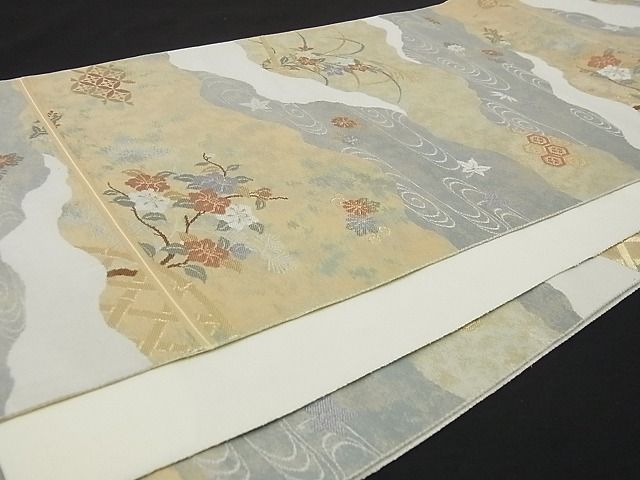 平和屋着物■六通柄袋帯 手織二重箔 蒔絵竹垣文 逸品 ga1500