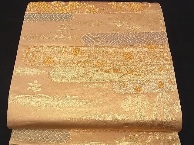 平和屋着物■六通柄袋帯 金彩錦 霞鳥吉祥花文 金糸 逸品 ga1513