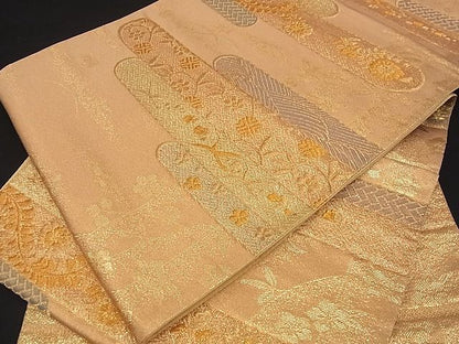 平和屋着物■六通柄袋帯 金彩錦 霞鳥吉祥花文 金糸 逸品 ga1513