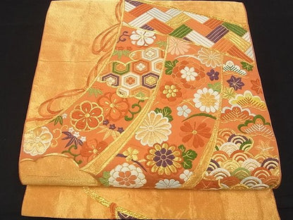 平和屋着物■六通柄袋帯 唐織 雲取り几帳吉祥花文 金糸 逸品 ga1536