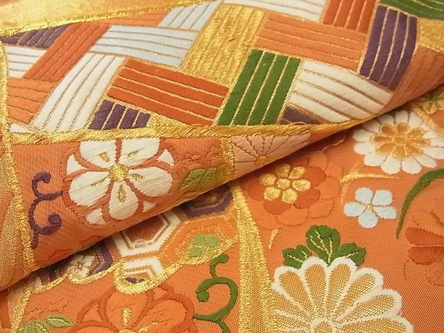 平和屋着物■六通柄袋帯 唐織 雲取り几帳吉祥花文 金糸 逸品 ga1536