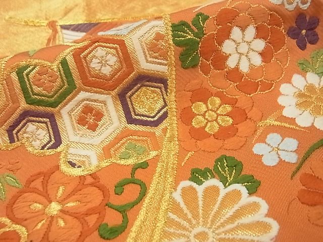 平和屋着物■六通柄袋帯 唐織 雲取り几帳吉祥花文 金糸 逸品 ga1536