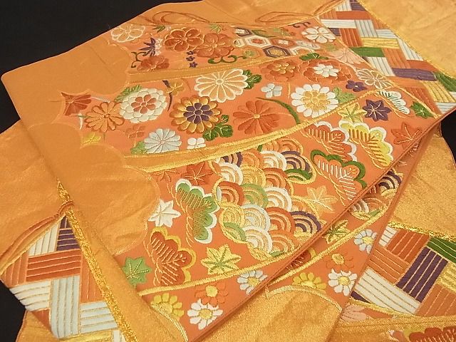 平和屋着物■六通柄袋帯 唐織 雲取り几帳吉祥花文 金糸 逸品 ga1536