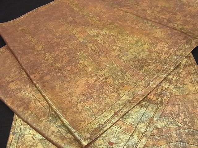 平和屋着物■六通柄袋帯　箔薬　幾何学間道　引箔　逸品　ga1555