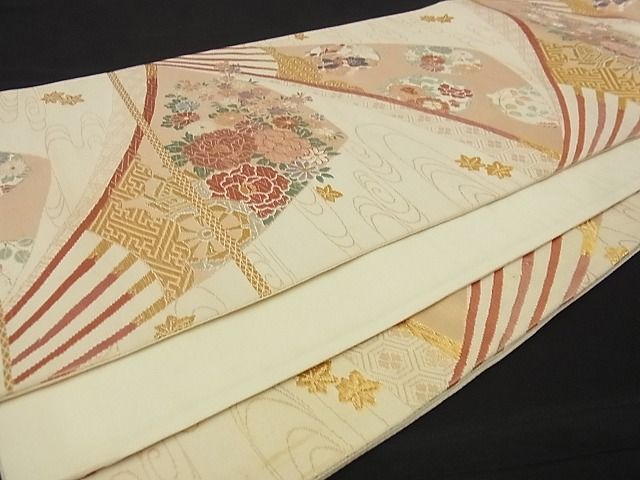 平和屋着物■六通柄袋帯 扇面花鳥文 金銀糸 逸品 ga1569