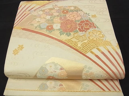平和屋着物■六通柄袋帯 扇面花鳥文 金銀糸 逸品 ga1569