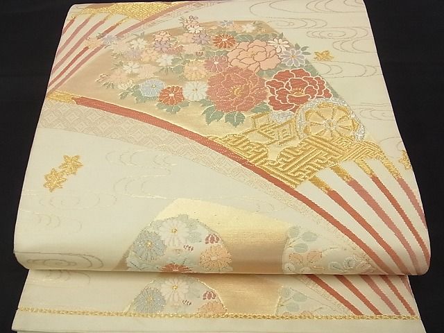 平和屋着物■六通柄袋帯 扇面花鳥文 金銀糸 逸品 ga1569