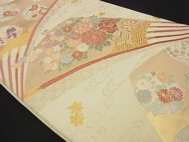 平和屋着物■六通柄袋帯 扇面花鳥文 金銀糸 逸品 ga1569