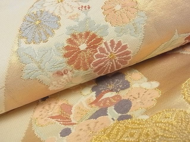 平和屋着物■六通柄袋帯 扇面花鳥文 金銀糸 逸品 ga1569
