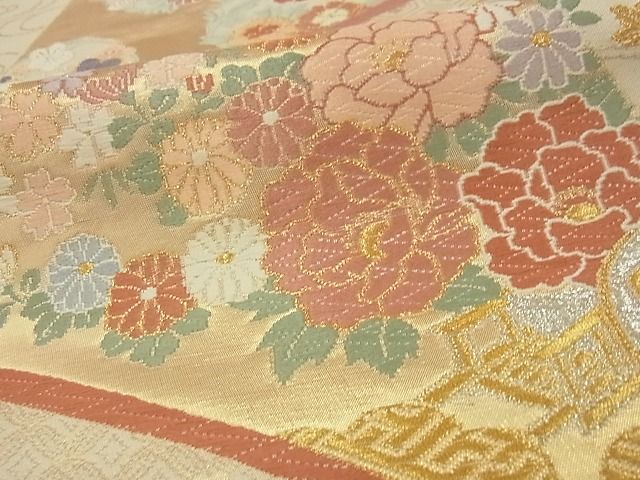 平和屋着物■六通柄袋帯 扇面花鳥文 金銀糸 逸品 ga1569