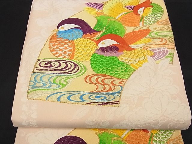 平和屋着物■六通柄袋帯 唐織 地紙鴛鴦花車文 金糸 逸品 ga1575