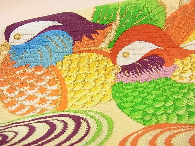 平和屋着物■六通柄袋帯 唐織 地紙鴛鴦花車文 金糸 逸品 ga1575
