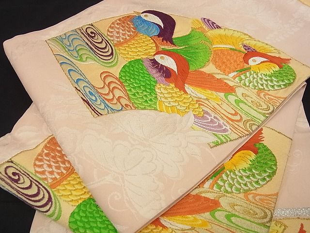 平和屋着物■六通柄袋帯 唐織 地紙鴛鴦花車文 金糸 逸品 ga1575