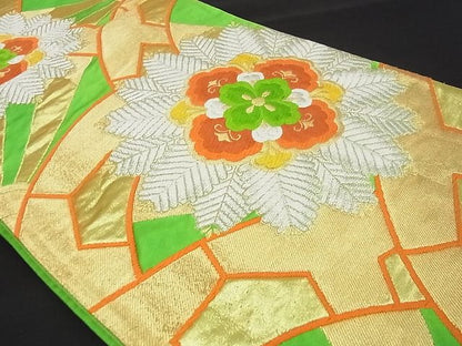 平和屋着物■西陣 六通柄袋帯 正倉院松葉花文 金銀糸 証紙付き 逸品 ga1596
