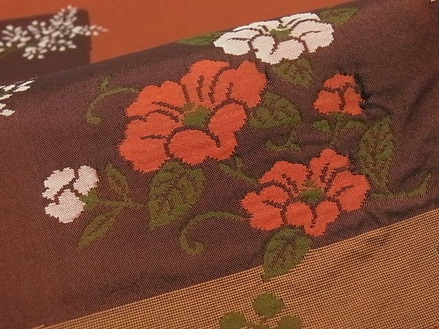 平和屋着物■六通柄袋帯 雲母 色紙草花文 逸品 ga1601