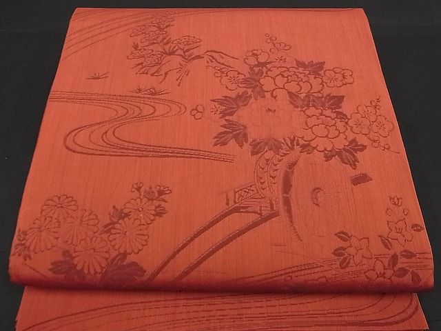 平和屋着物■六通柄 本袋帯 流水花車文 逸品 ga1604