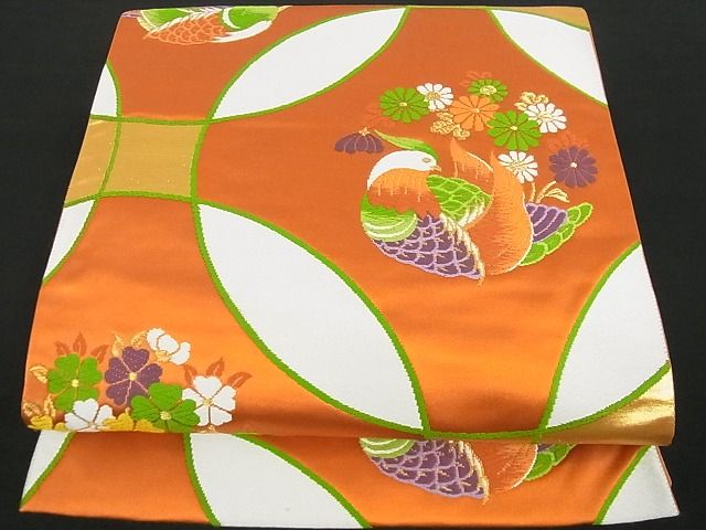 平和屋着物■六通柄袋帯　唐織　鴛鴦花文　金糸　逸品　ga1627