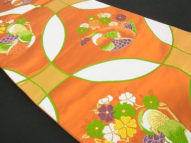 平和屋着物■六通柄袋帯　唐織　鴛鴦花文　金糸　逸品　ga1627