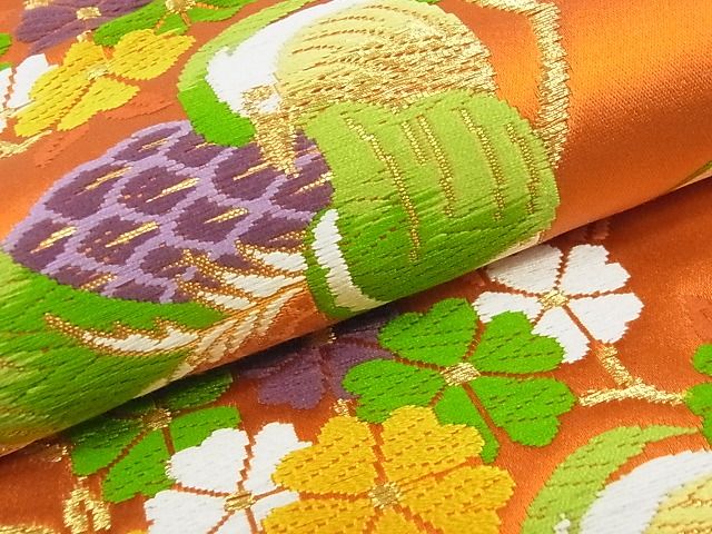 平和屋着物■六通柄袋帯　唐織　鴛鴦花文　金糸　逸品　ga1627