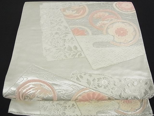平和屋着物■六通柄袋帯 色紙流水花文 銀糸 逸品 ga1633
