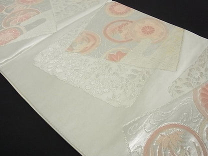 平和屋着物■六通柄袋帯 色紙流水花文 銀糸 逸品 ga1633