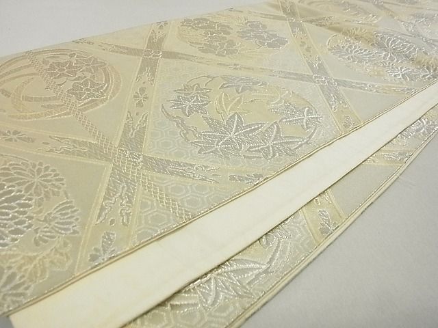 平和屋着物■六通柄袋帯 天井吉祥花文 銀糸 逸品 ga1651