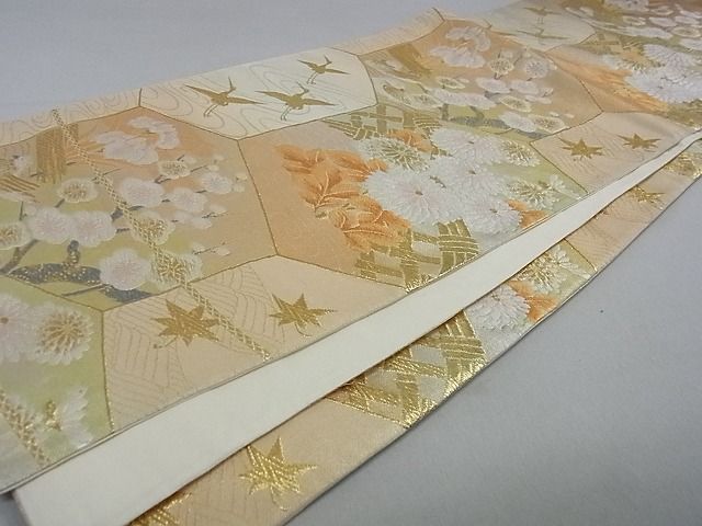 平和屋着物■六通柄袋帯　亀甲飛鶴花文　金銀糸　逸品　ga1737