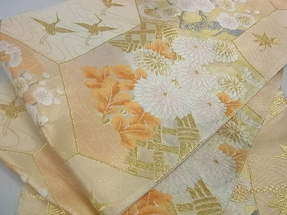 平和屋着物■六通柄袋帯　亀甲飛鶴花文　金銀糸　逸品　ga1737