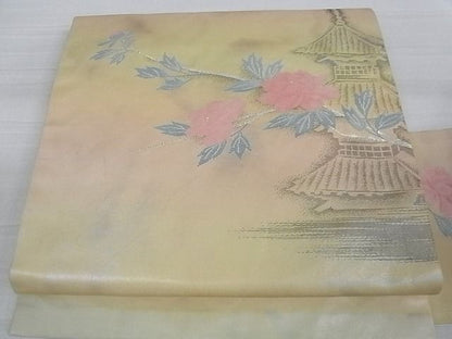 平和屋着物■九寸名古屋帯 風景花文 金銀糸 逸品 ga1739
