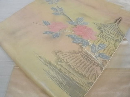 平和屋着物■九寸名古屋帯 風景花文 金銀糸 逸品 ga1739