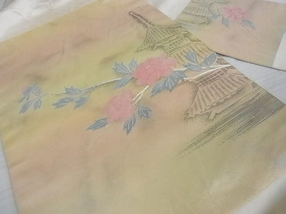 平和屋着物■九寸名古屋帯 風景花文 金銀糸 逸品 ga1739
