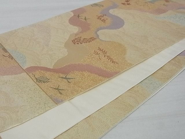 平和屋着物■六通柄袋帯 玉かずら 詩仙道長文 金糸 逸品 ga1750