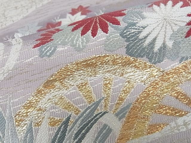 平和屋着物□六通柄袋帯 流水片輪車花文 銀糸 逸品