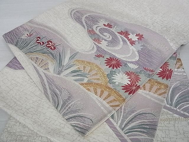 平和屋着物■六通柄袋帯 流水片輪車花文 銀糸 逸品 ga1764