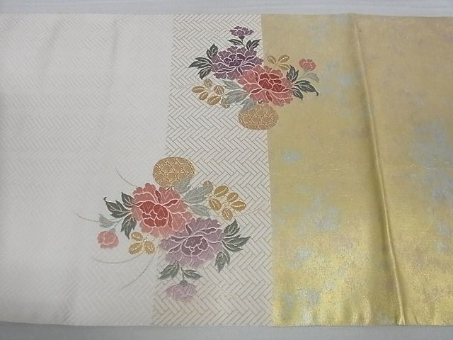 平和屋着物■六通太鼓柄袋帯 唐織 松皮菱花車文 金糸 引箔 逸品 ga1819
