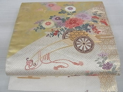 平和屋着物■六通太鼓柄袋帯 唐織 松皮菱花車文 金糸 引箔 逸品 ga1819
